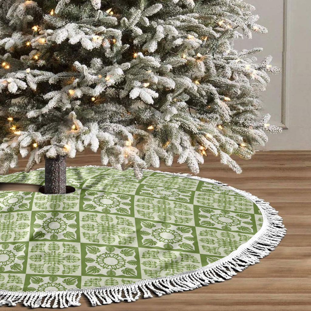 Omaomao Palaka Quilt Hawaii Tree Skirt Hawaiian Tropical Monstera Sea Turtle