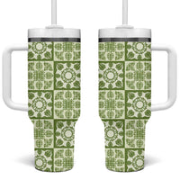 Omaomao Palaka Quilt Hawaii Tumbler With Handle Hawaiian Tropical Monstera Sea Turtle