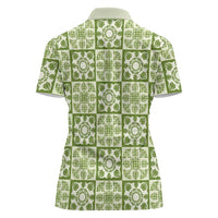 Omaomao Palaka Quilt Hawaii Women Polo Shirt Hawaiian Tropical Monstera Sea Turtle
