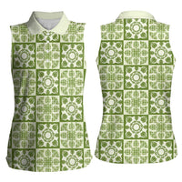 Omaomao Palaka Quilt Hawaii Women Sleeveless Polo Shirt Hawaiian Tropical Monstera Sea Turtle LT14 - Polynesian Pride