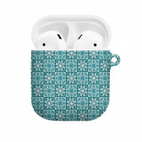 Cyan Palaka Quilt Hawaii AirPods Case Hawaiian Tropical Monstera Sea Turtle