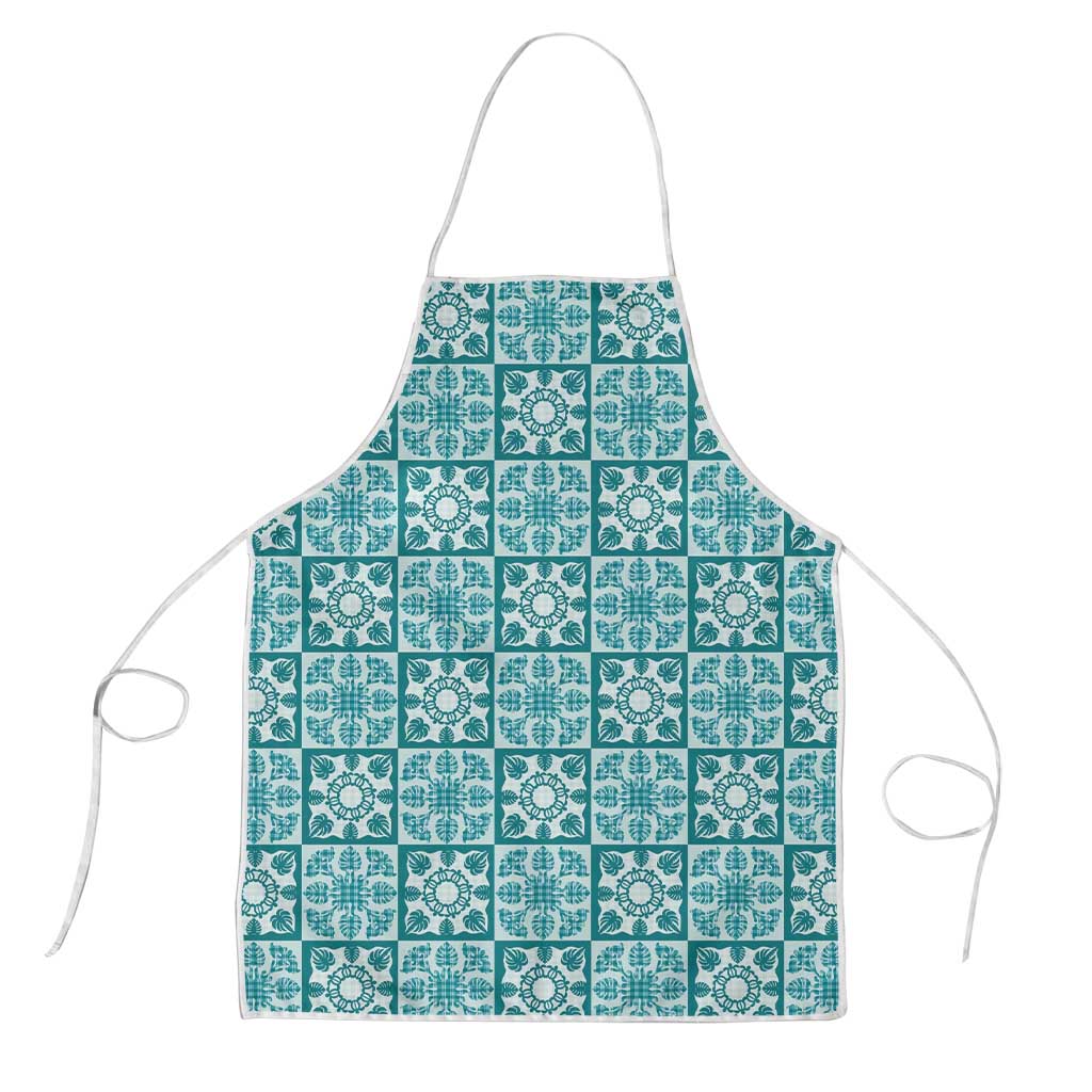 Cyan Palaka Quilt Hawaii Apron Hawaiian Tropical Monstera Sea Turtle