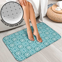 Cyan Palaka Quilt Hawaii Bathroom Set Hawaiian Tropical Monstera Sea Turtle