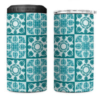 Cyan Palaka Quilt Hawaii 4 in 1 Can Cooler Tumbler Hawaiian Tropical Monstera Sea Turtle