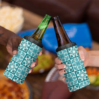 Cyan Palaka Quilt Hawaii 4 in 1 Can Cooler Tumbler Hawaiian Tropical Monstera Sea Turtle