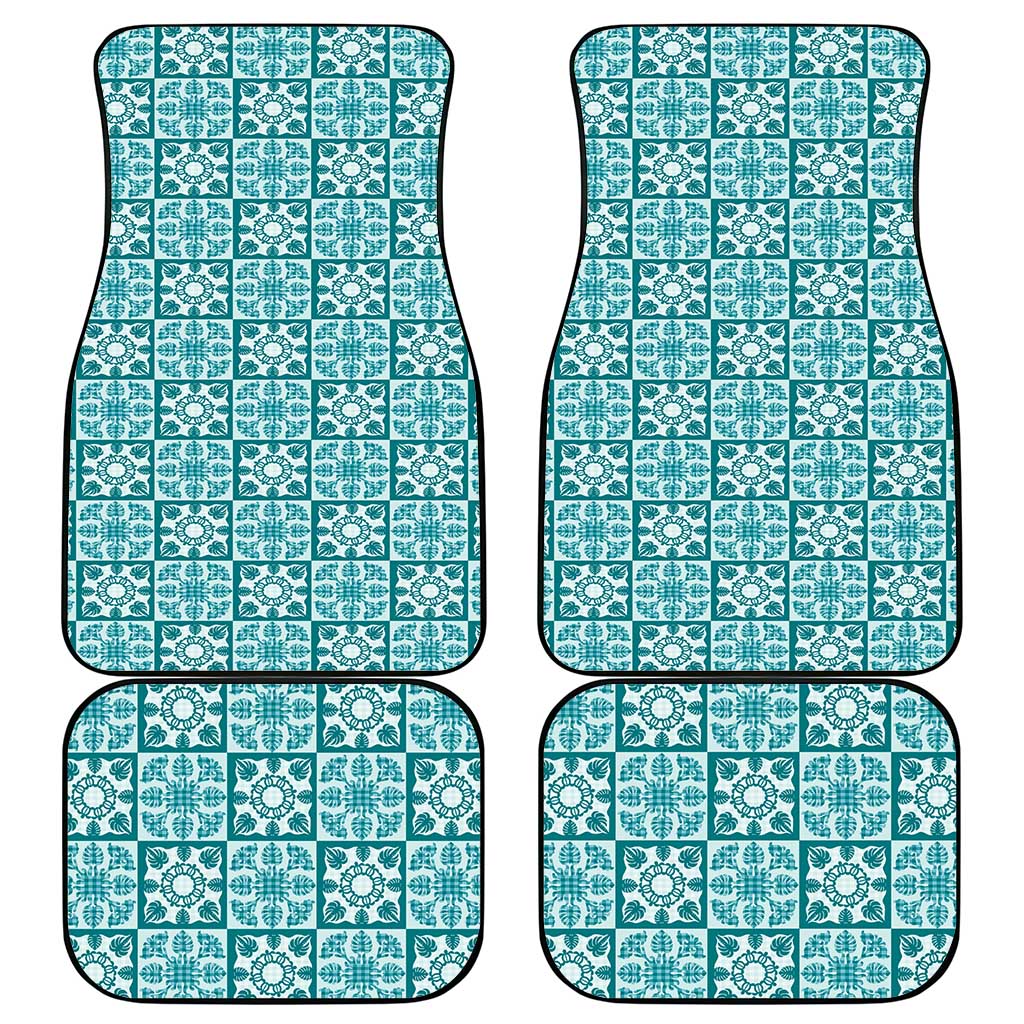 Cyan Palaka Quilt Hawaii Car Mats Hawaiian Tropical Monstera Sea Turtle