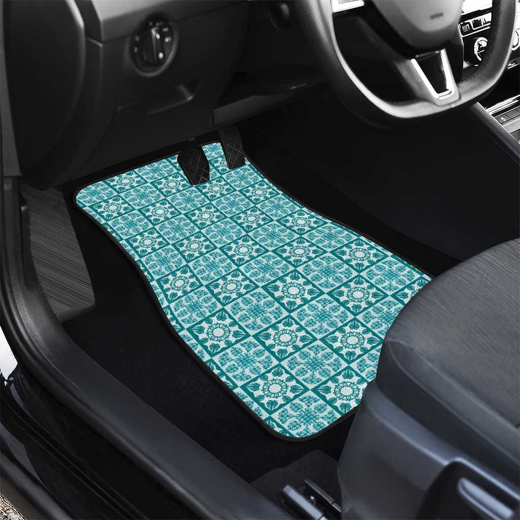 Cyan Palaka Quilt Hawaii Car Mats Hawaiian Tropical Monstera Sea Turtle