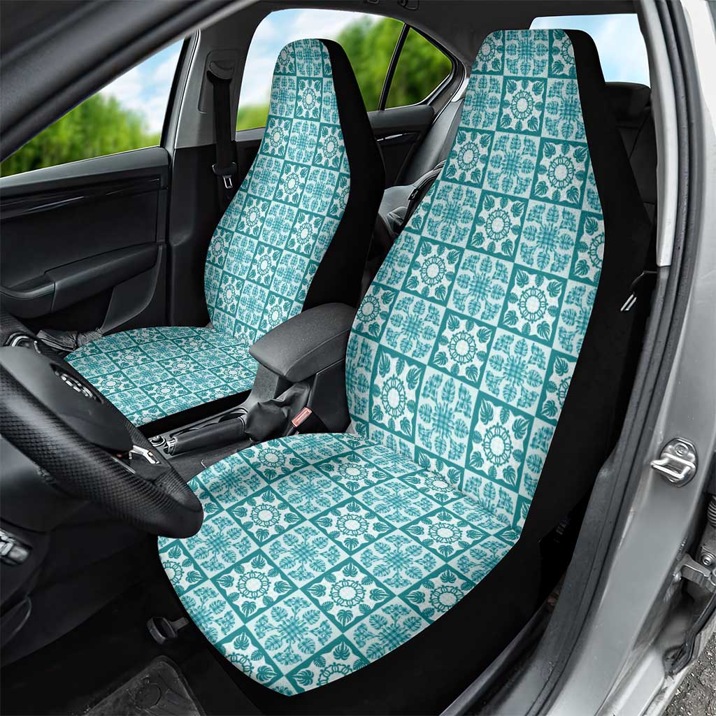 Cyan Palaka Quilt Hawaii Car Seat Cover Hawaiian Tropical Monstera Sea Turtle