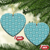 Cyan Palaka Quilt Hawaii Ceramic Ornament Hawaiian Tropical Monstera Sea Turtle
