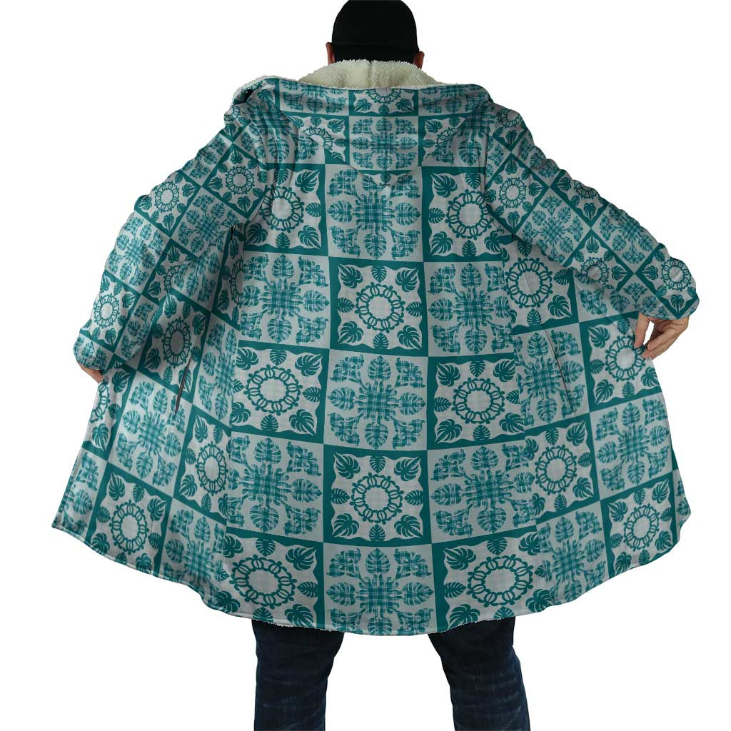 Cyan Palaka Quilt Hawaii Cloak Hawaiian Tropical Monstera Sea Turtle