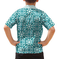 Cyan Palaka Quilt Hawaii Family Matching Mermaid Dress and Hawaiian Shirt Hawaiian Tropical Monstera Sea Turtle LT14 - Polynesian Pride