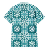 Cyan Palaka Quilt Hawaii Family Matching Off Shoulder Maxi Dress and Hawaiian Shirt Hawaiian Tropical Monstera Sea Turtle LT14 - Polynesian Pride