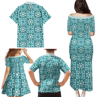 Cyan Palaka Quilt Hawaii Family Matching Puletasi and Hawaiian Shirt Hawaiian Tropical Monstera Sea Turtle LT14 - Polynesian Pride