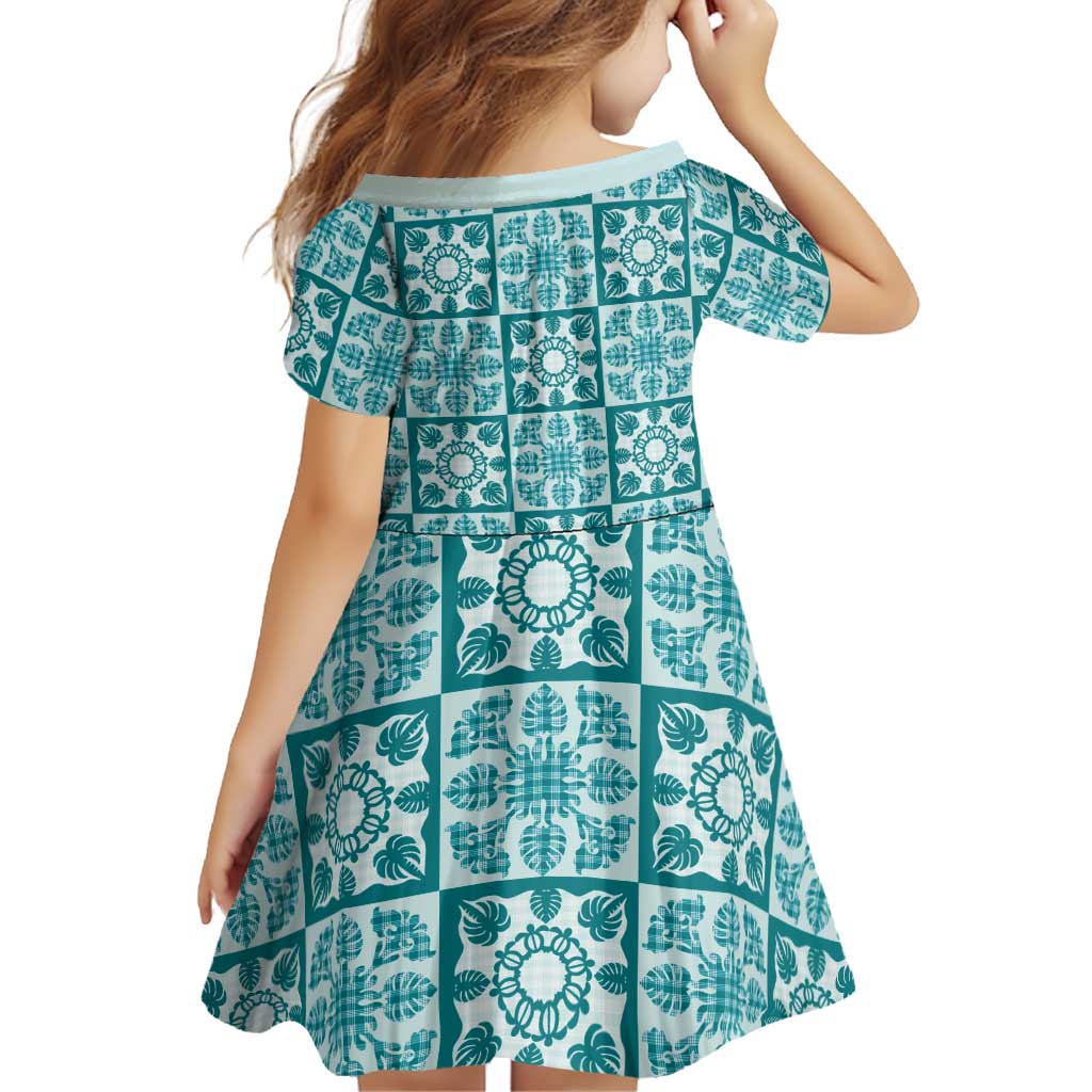Cyan Palaka Quilt Hawaii Family Matching Tank Maxi Dress and Hawaiian Shirt Hawaiian Tropical Monstera Sea Turtle LT14 - Polynesian Pride