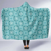 Cyan Palaka Quilt Hawaii Hooded Blanket Hawaiian Tropical Monstera Sea Turtle