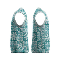 Cyan Palaka Quilt Hawaii Christmas Knitted V-Neck Vest Hawaiian Tropical Monstera Sea Turtle