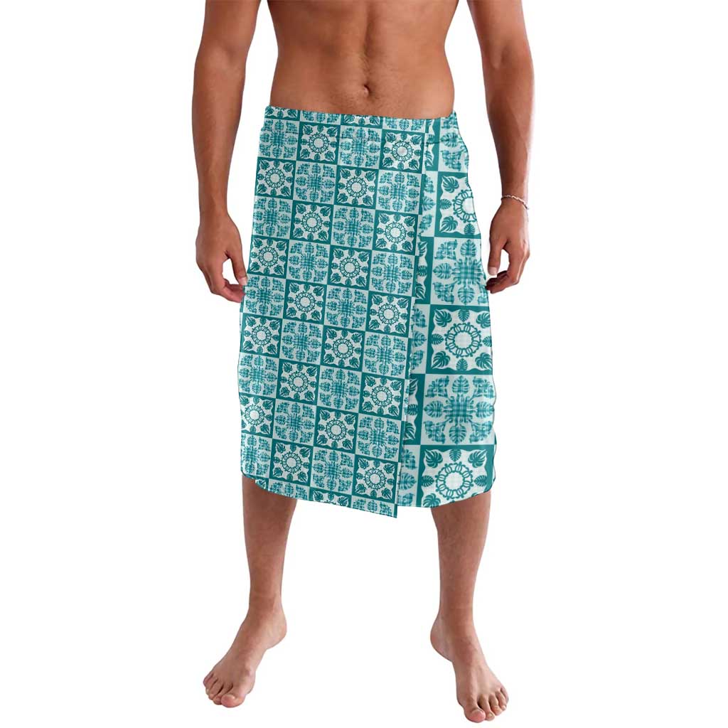 Cyan Palaka Quilt Hawaii Lavalava Hawaiian Tropical Monstera Sea Turtle
