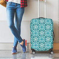Cyan Palaka Quilt Hawaii Luggage Cover Hawaiian Tropical Monstera Sea Turtle