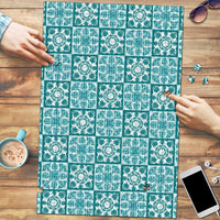 Cyan Palaka Quilt Hawaii Puzzle Hawaiian Tropical Monstera Sea Turtle