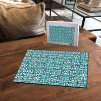 Cyan Palaka Quilt Hawaii Puzzle Hawaiian Tropical Monstera Sea Turtle
