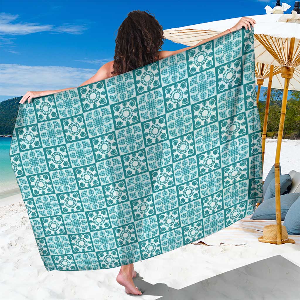 Cyan Palaka Quilt Hawaii Sarong Hawaiian Tropical Monstera Sea Turtle