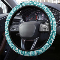 Cyan Palaka Quilt Hawaii Steering Wheel Cover Hawaiian Tropical Monstera Sea Turtle