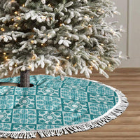 Cyan Palaka Quilt Hawaii Tree Skirt Hawaiian Tropical Monstera Sea Turtle