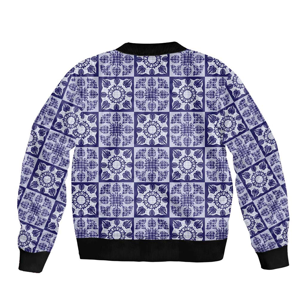 Polu Palaka Quilt Hawaii Bomber Jacket Hawaiian Tropical Monstera Sea Turtle