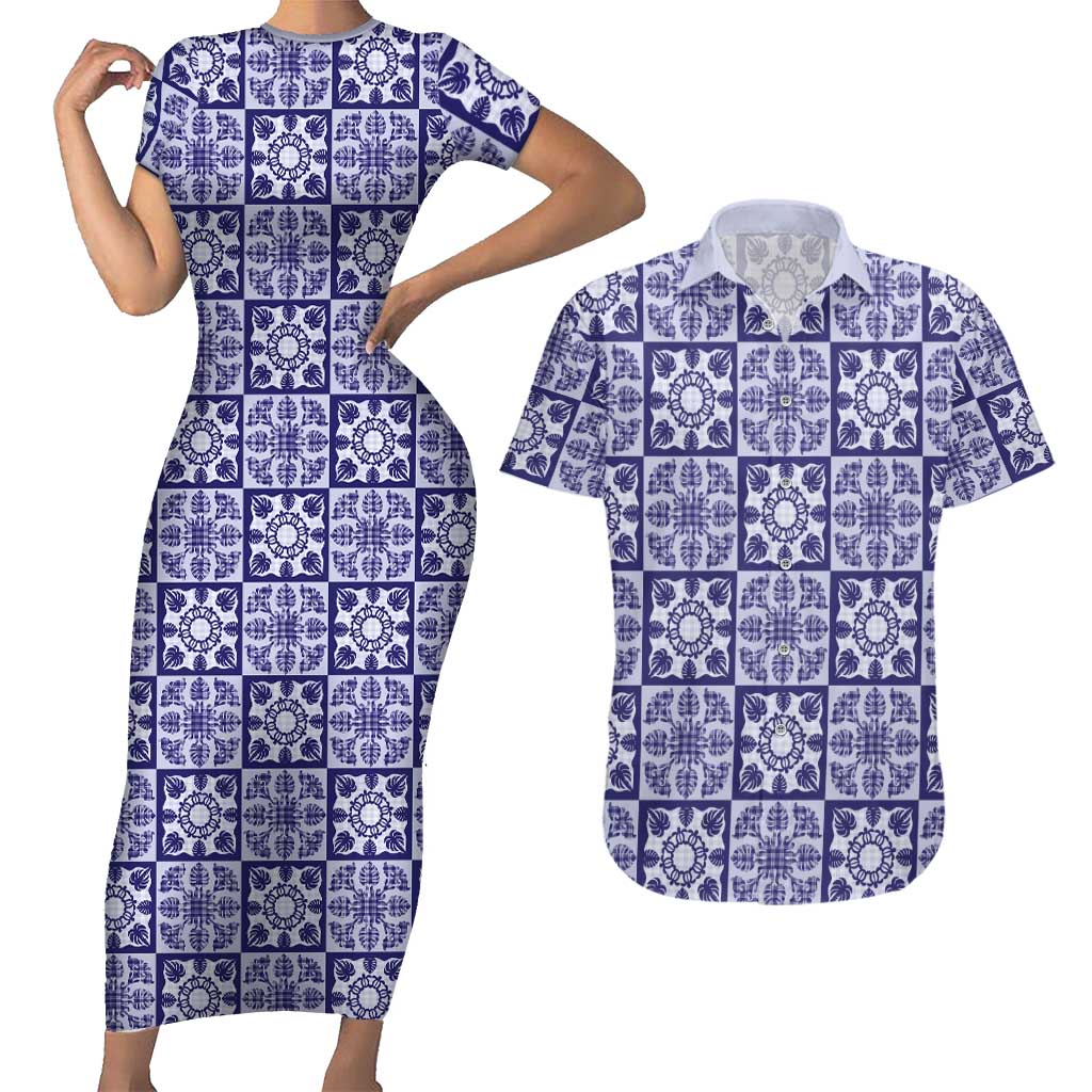Polu Palaka Quilt Hawaii Couples Matching Short Sleeve Bodycon Dress and Hawaiian Shirt Hawaiian Tropical Monstera Sea Turtle