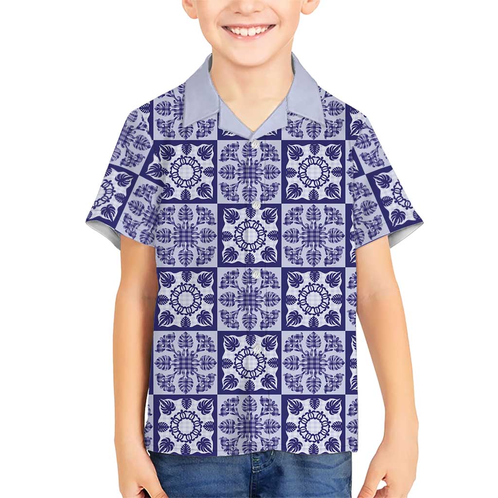 Polu Palaka Quilt Hawaii Family Matching Long Sleeve Bodycon Dress and Hawaiian Shirt Hawaiian Tropical Monstera Sea Turtle LT14 Son's Shirt Blue - Polynesian Pride