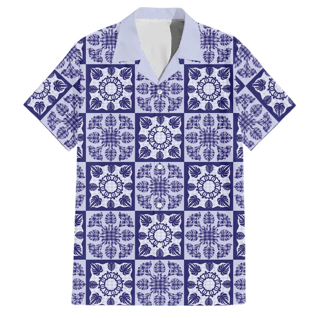 Polu Palaka Quilt Hawaii Family Matching Mermaid Dress and Hawaiian Shirt Hawaiian Tropical Monstera Sea Turtle LT14 Dad's Shirt - Short Sleeve Blue - Polynesian Pride