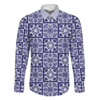 Polu Palaka Quilt Hawaii Family Matching Mermaid Dress and Hawaiian Shirt Hawaiian Tropical Monstera Sea Turtle LT14 Dad's Shirt - Long Sleeve Blue - Polynesian Pride