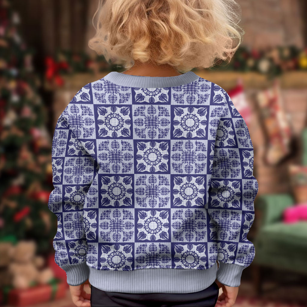 Polu Palaka Quilt Hawaii Kid Ugly Christmas Sweater Hawaiian Tropical Monstera Sea Turtle