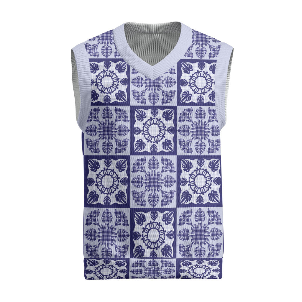 Polu Palaka Quilt Hawaii Christmas Knitted V-Neck Vest Hawaiian Tropical Monstera Sea Turtle