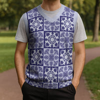 Polu Palaka Quilt Hawaii Christmas Knitted V-Neck Vest Hawaiian Tropical Monstera Sea Turtle