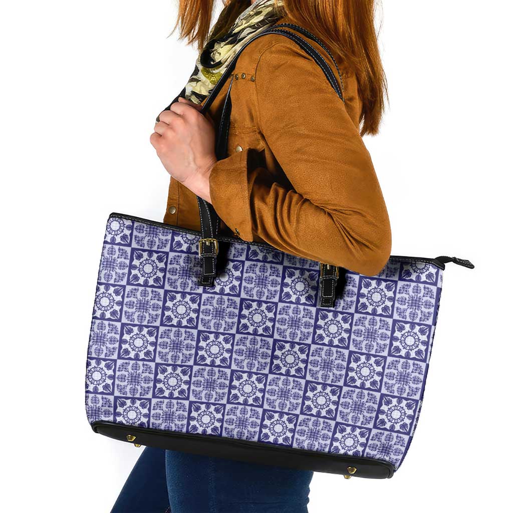 Polu Palaka Quilt Hawaii Leather Tote Bag Hawaiian Tropical Monstera Sea Turtle