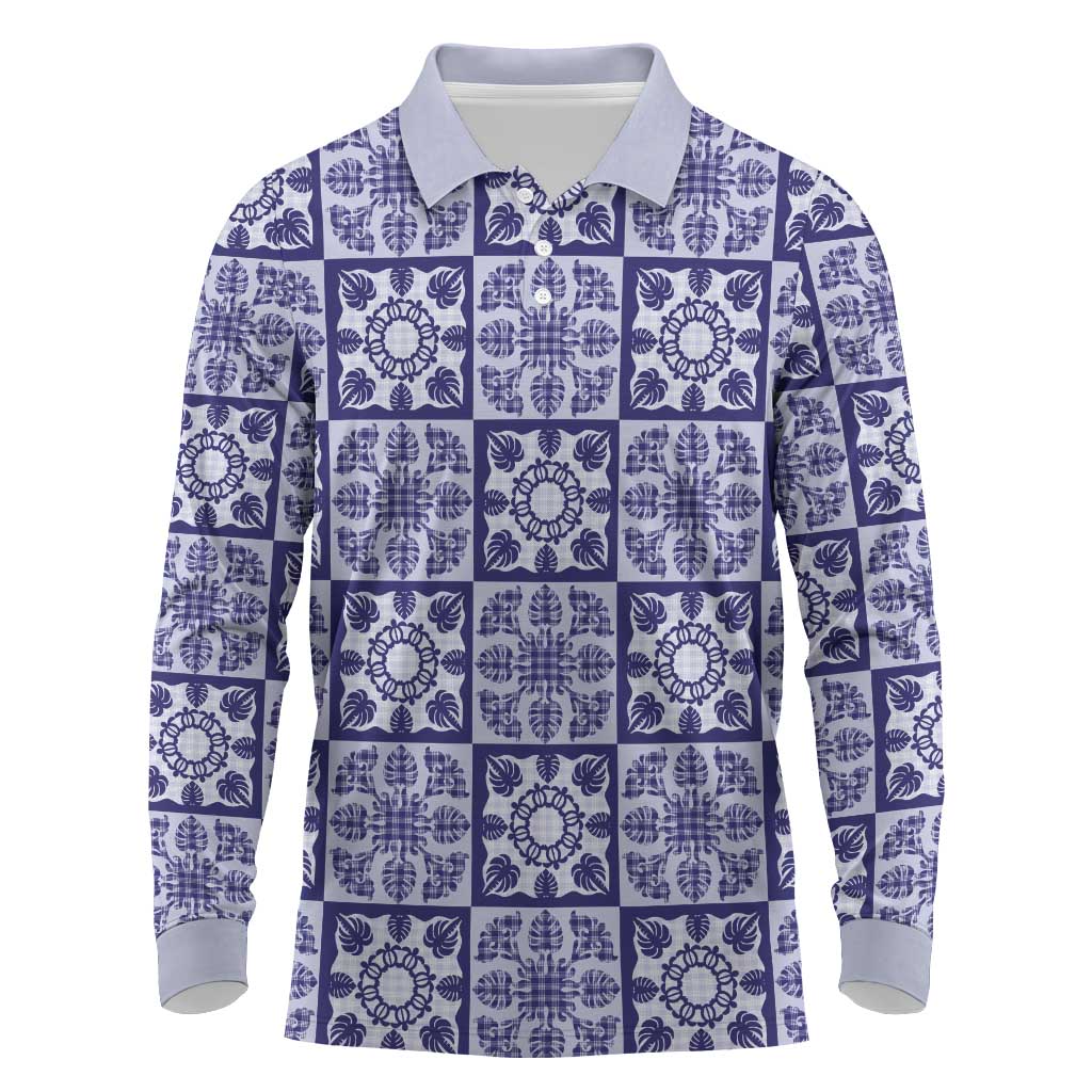 Polu Palaka Quilt Hawaii Long Sleeve Polo Shirt Hawaiian Tropical Monstera Sea Turtle