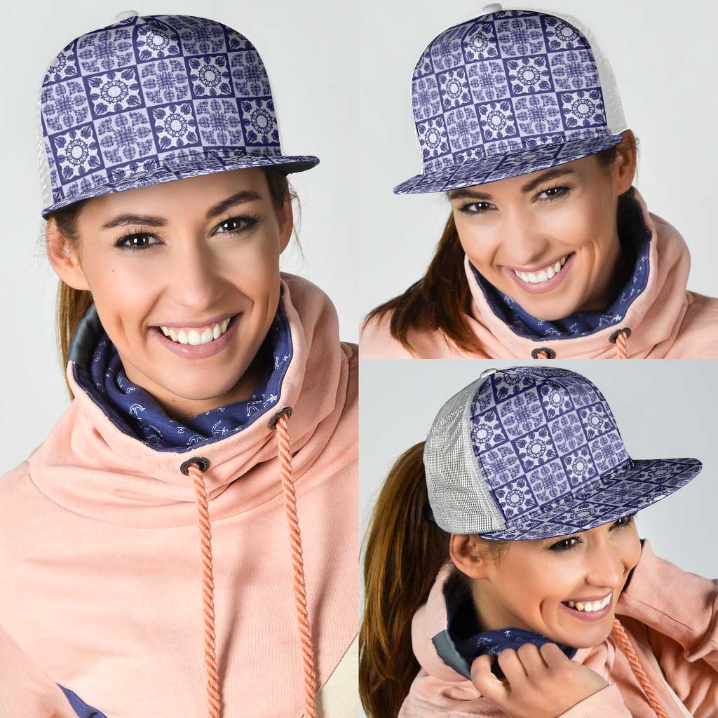 Polu Palaka Quilt Hawaii Mesh Trucker Cap Hawaiian Tropical Monstera Sea Turtle