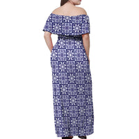 Polu Palaka Quilt Hawaii Off Shoulder Maxi Dress Hawaiian Tropical Monstera Sea Turtle