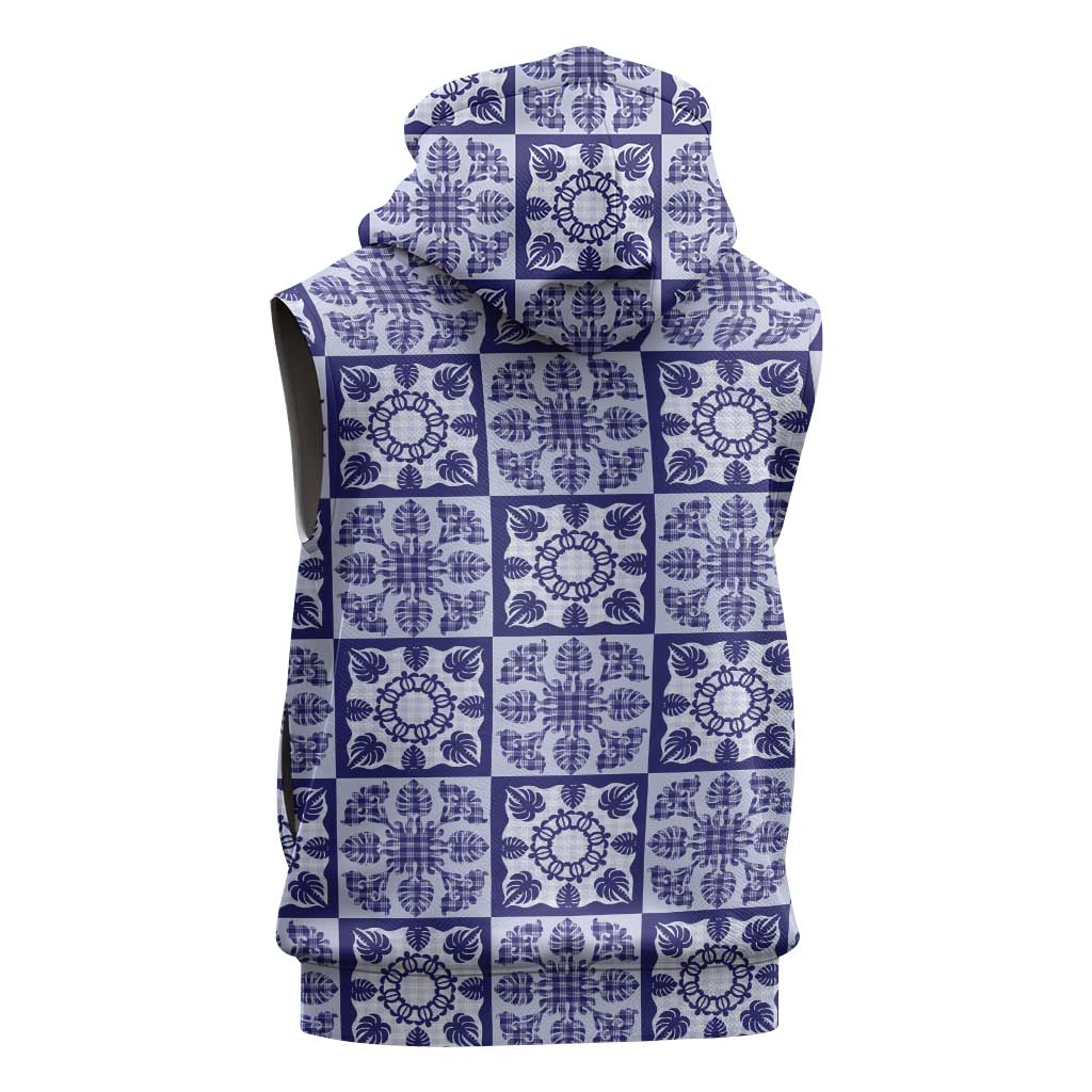 Polu Palaka Quilt Hawaii Sleeveless Hoodie Hawaiian Tropical Monstera Sea Turtle