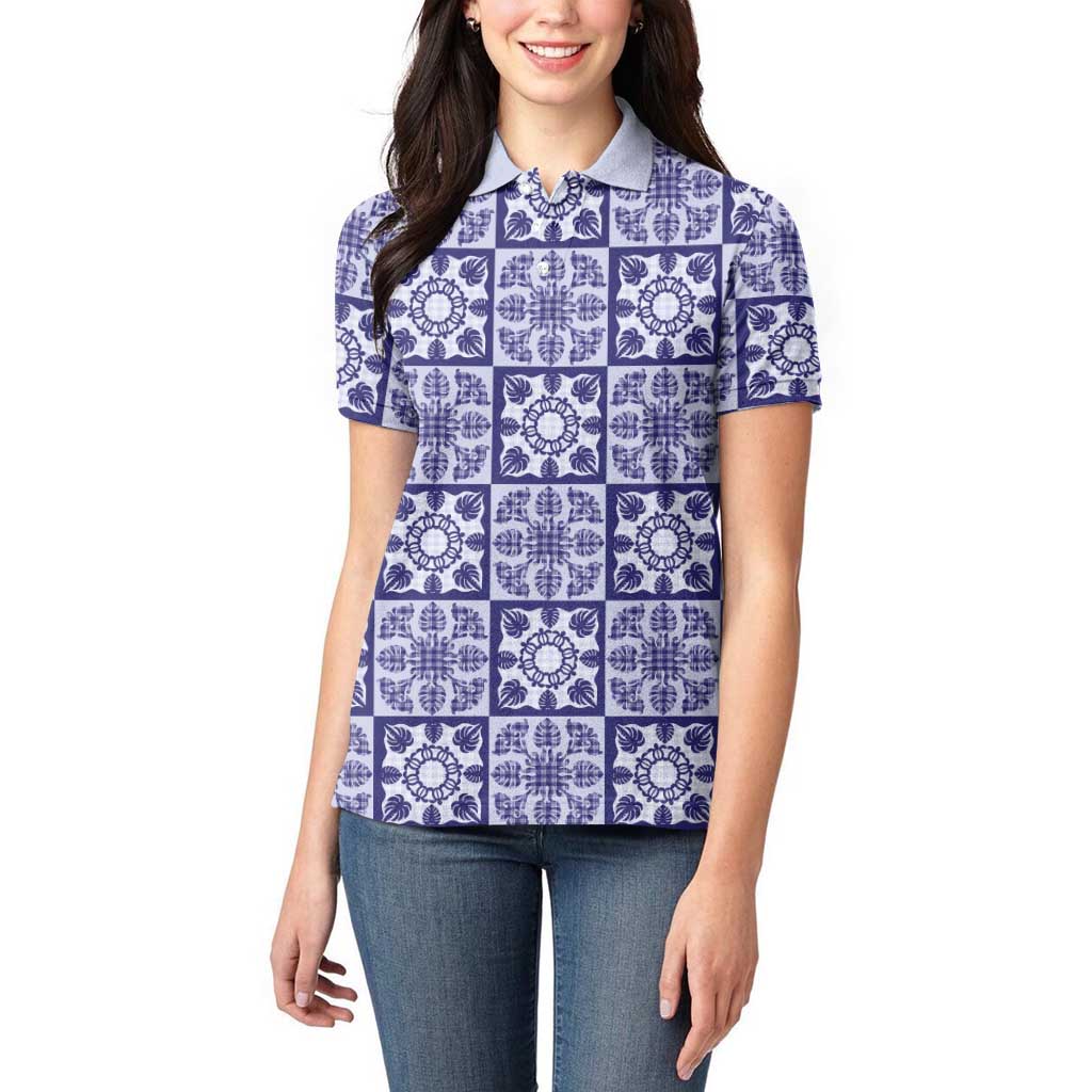 Polu Palaka Quilt Hawaii Women Polo Shirt Hawaiian Tropical Monstera Sea Turtle