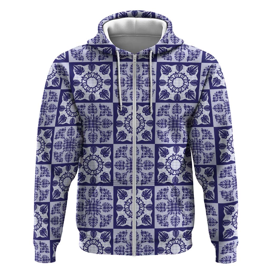 Polu Palaka Quilt Hawaii Zip Hoodie Hawaiian Tropical Monstera Sea Turtle