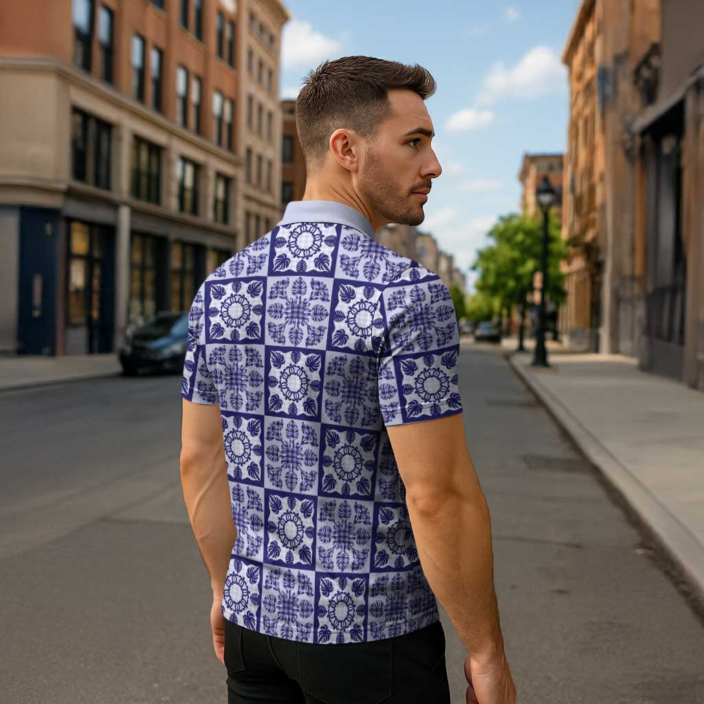Polu Palaka Quilt Hawaii Zipper Polo Shirt Hawaiian Tropical Monstera Sea Turtle