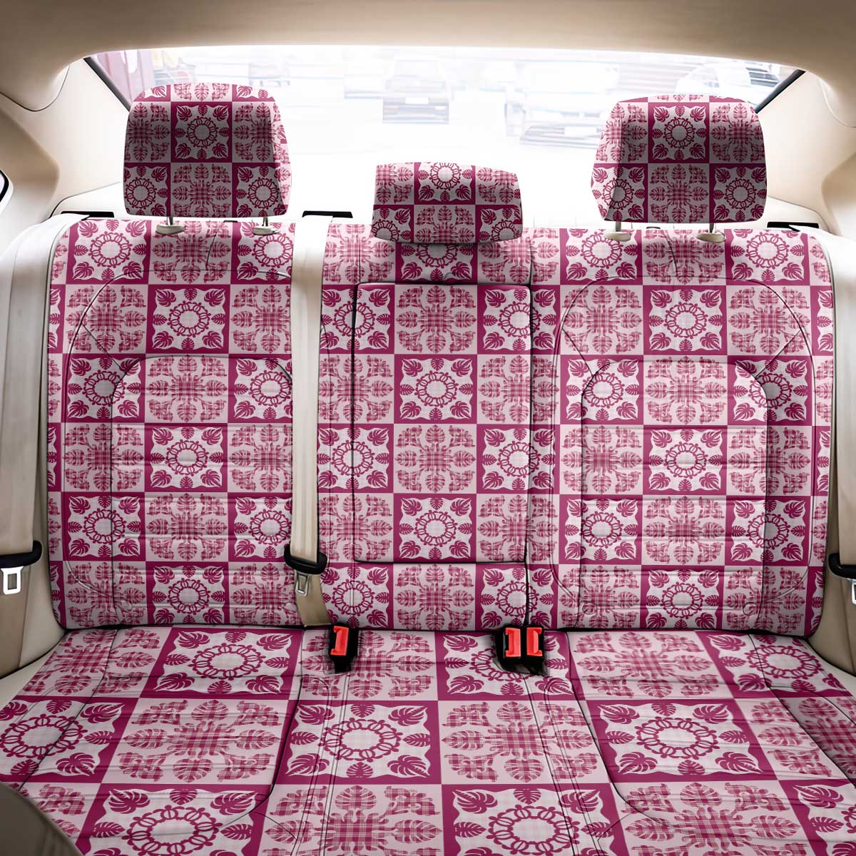 Akala Palaka Quilt Hawaii Back Car Seat Cover Hawaiian Tropical Monstera Sea Turtle