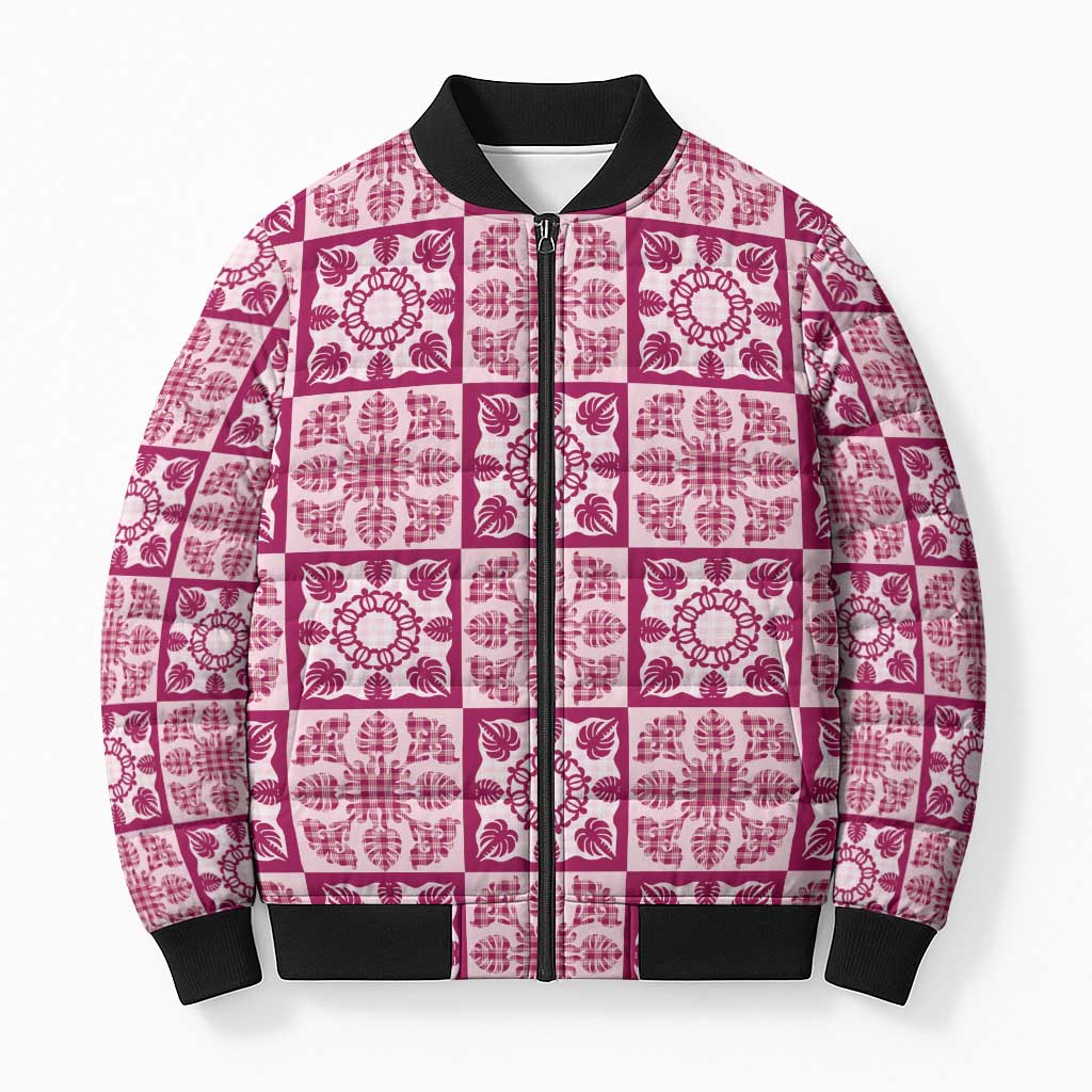 Akala Palaka Quilt Hawaii Bomber Puffer Jacket Hawaiian Tropical Monstera Sea Turtle