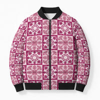 Akala Palaka Quilt Hawaii Bomber Puffer Jacket Hawaiian Tropical Monstera Sea Turtle