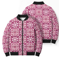 Akala Palaka Quilt Hawaii Bomber Puffer Jacket Hawaiian Tropical Monstera Sea Turtle