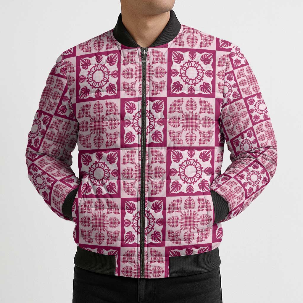 Akala Palaka Quilt Hawaii Bomber Puffer Jacket Hawaiian Tropical Monstera Sea Turtle