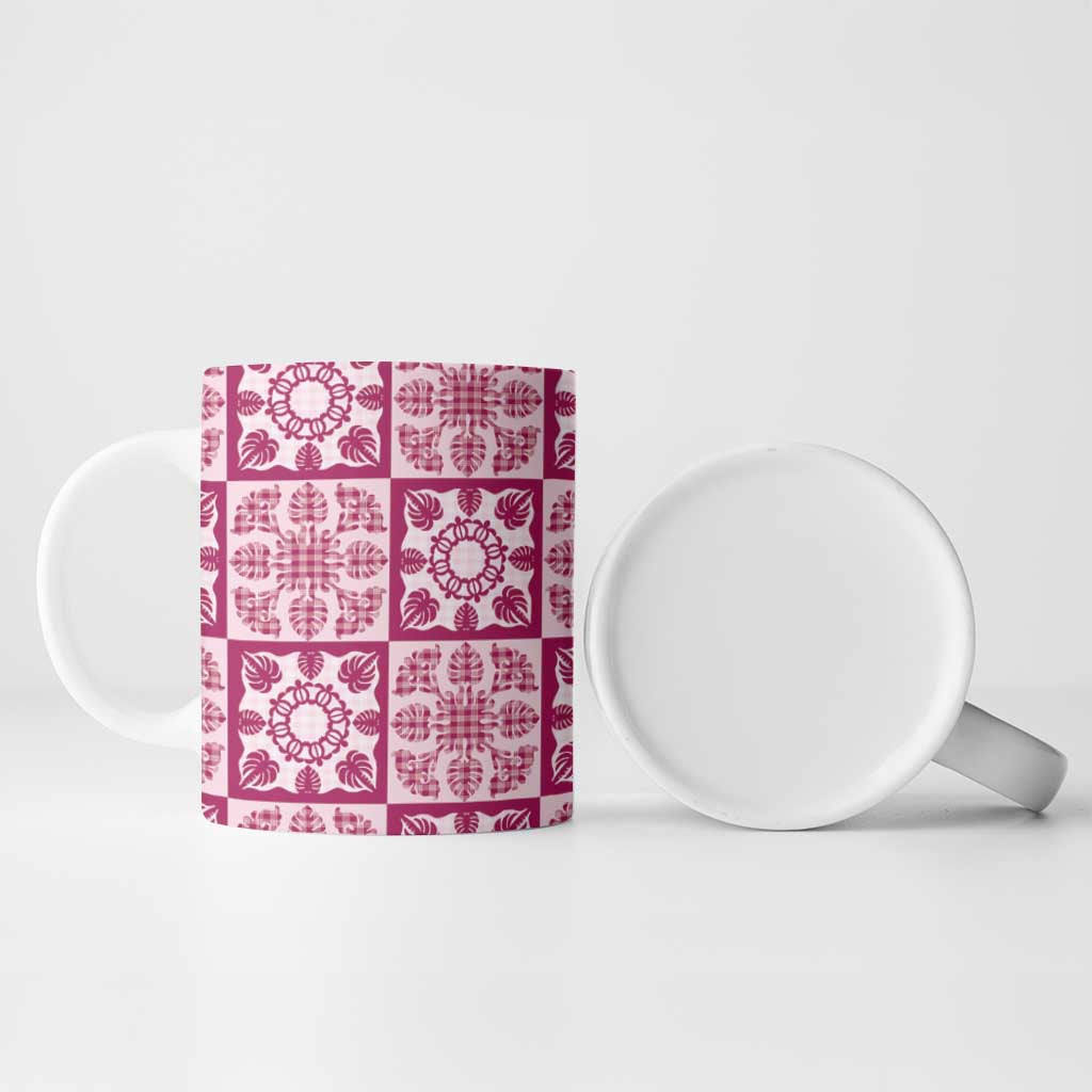 Akala Palaka Quilt Hawaii Ceramic Mug Hawaiian Tropical Monstera Sea Turtle