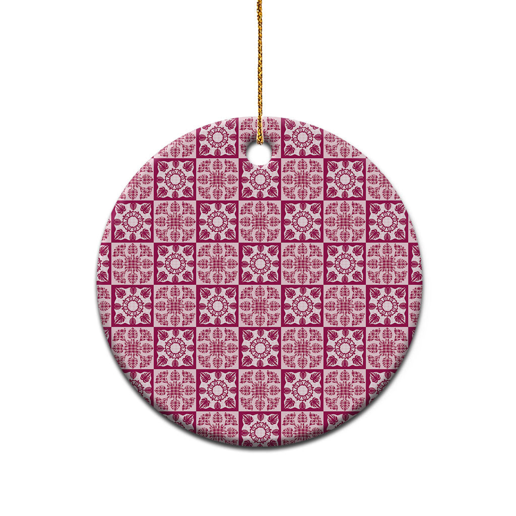 Akala Palaka Quilt Hawaii Ceramic Ornament Hawaiian Tropical Monstera Sea Turtle